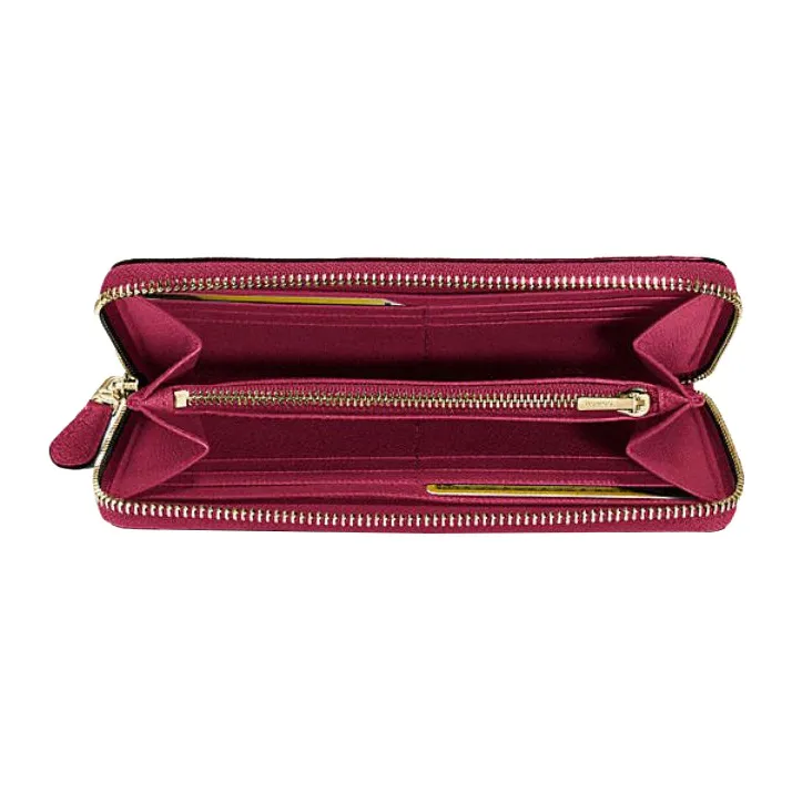 COACH Accordion Zip Cross-Stitch Leather Card Holder Wallet Women's Bright Cherry Red-1
