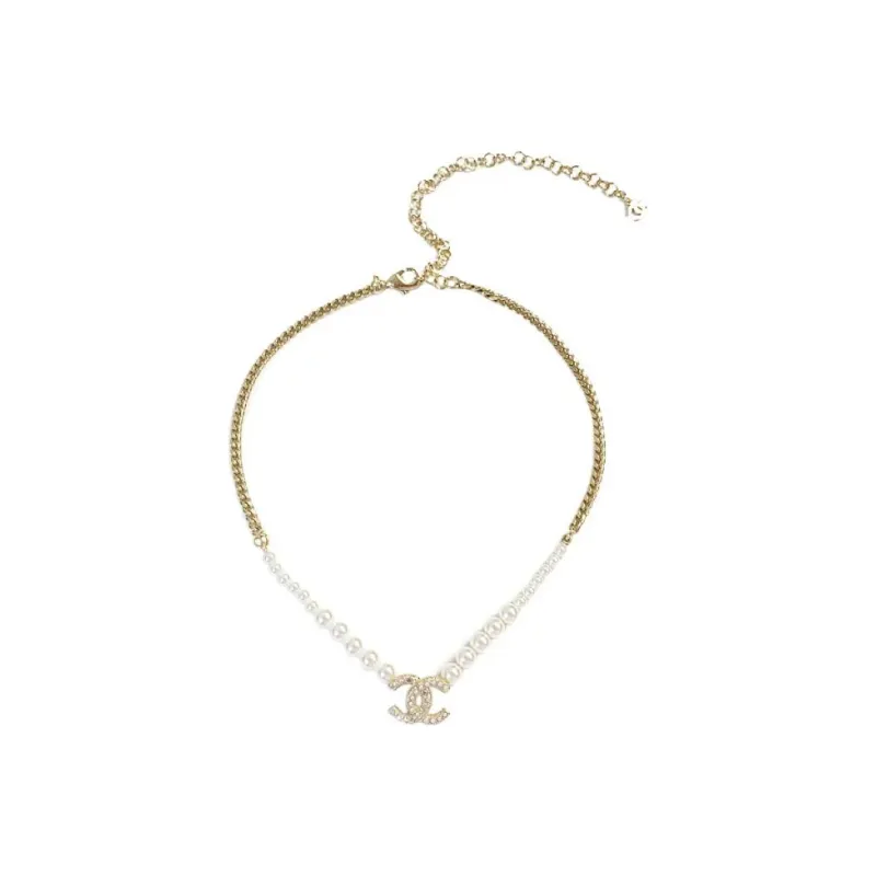 CHANEL Metal Artificial Pearl Necklaces Women's Gold/Pearl White-1