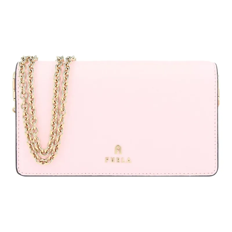Furla Textured Leather Chain Wallet Crossbody Bag Shoulder Bag Women's Pink-0