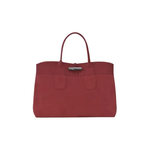 LONGCHAMP Roseau Cow Leather With Split Nubuck Big Bag One Shoulder Handbag Large Size Women's Red