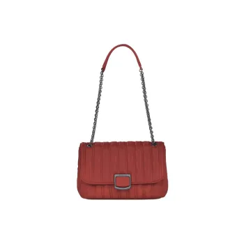 LONGCHAMP Brioche Lambskin With Leather Trim With Cow Leather Shoulder Bag, Crossbody Bag Medium Size Women's Red