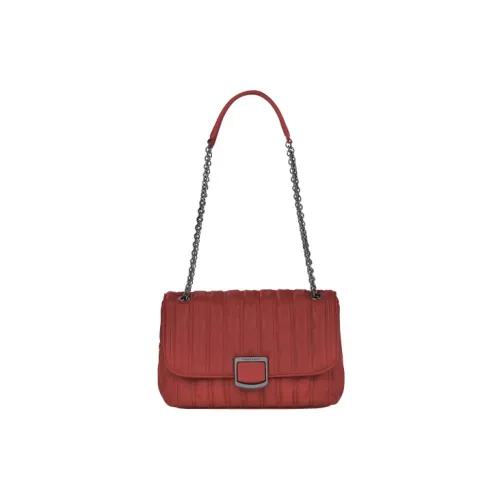LONGCHAMP Brioche Lambskin With Leather Trim With Cow Leather Shoulder Bag, Crossbody Bag Medium Size Women's Red