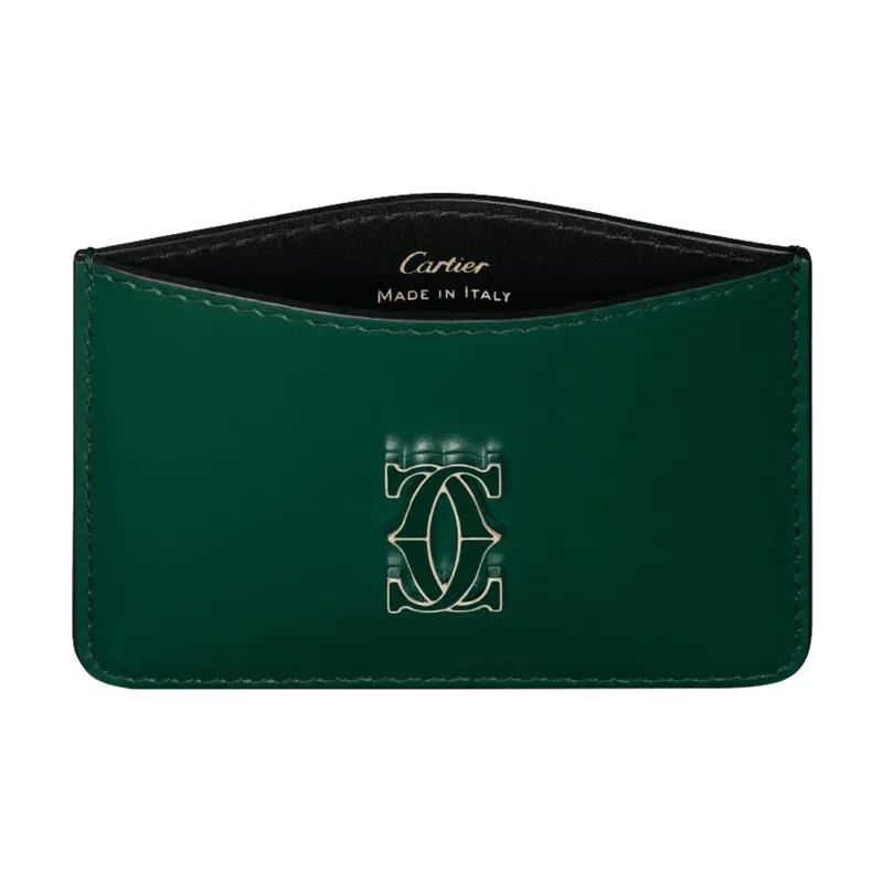 CARTIER C De Cartier Collection Solid Color Calfskin Card Holder Women's Green-2