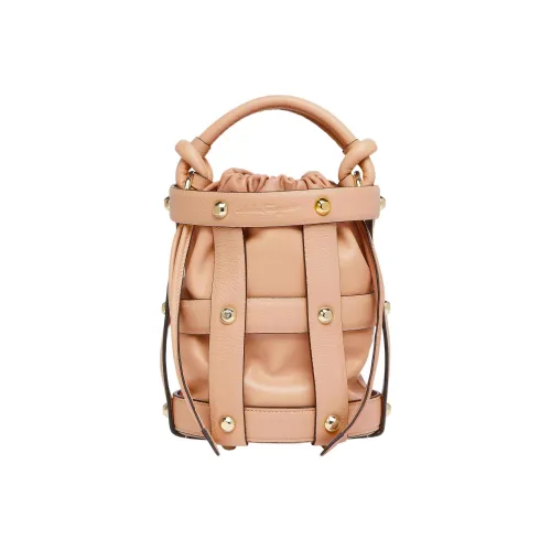 FERRAGAMO CAGE Sheepskin Cow Leather Patchwork Bucket Bags Shoulder Bag Crossbody Bag Handbag Women's Beige