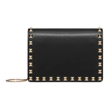 Valentino ROMAN STUD Calfskin One Shoulder Handbag Women's Black