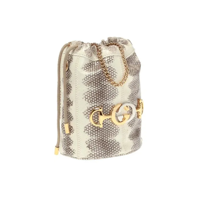 GUCCI Zumi Python Skin Bucket Bags Crossbody Bag Shoulder Bag Women's Beige-4