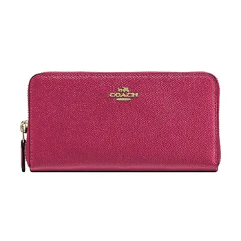 COACH Accordion Zip Cross-Stitch Leather Card Holder Wallet Women's Bright Cherry Red