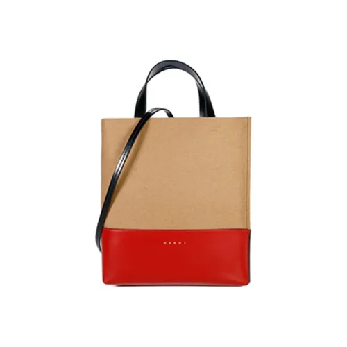MARNI Patchwork Cow Leather Handbag Women's Brown/Red
