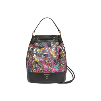 Ferragamo Safari Print Leather Trim Backpack Multi