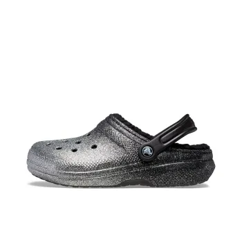 Crocs Classic Glitter Lined Clogs 'Black Silver'