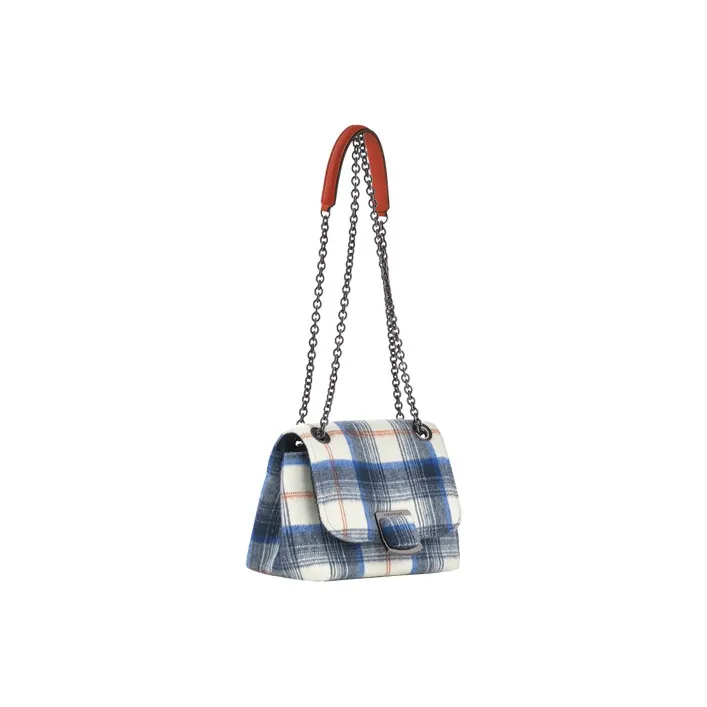 LONGCHAMP Lambskin With Canvas Canvas Bag Shoulder Bag Crossbody Bag Small Size Women's Navy-1