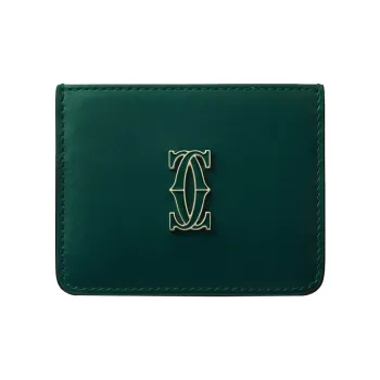 CARTIER C De Cartier Collection Solid Color Calfskin Card Holder Women's Green