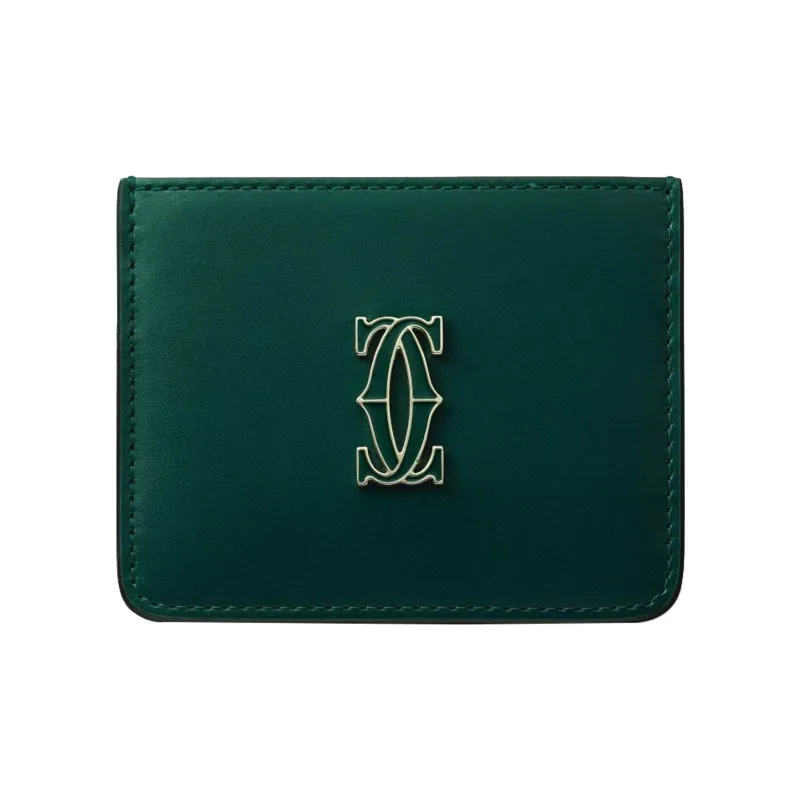 CARTIER C De Cartier Collection Solid Color Calfskin Card Holder Women's Green-0