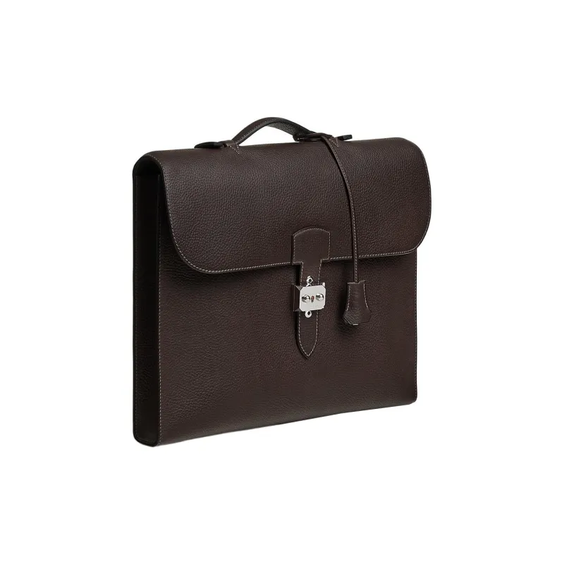 HERMES Sac A Depeches Togo Calfskin Silver Buckle Handbag Men's 46 Ebene Ebony-1