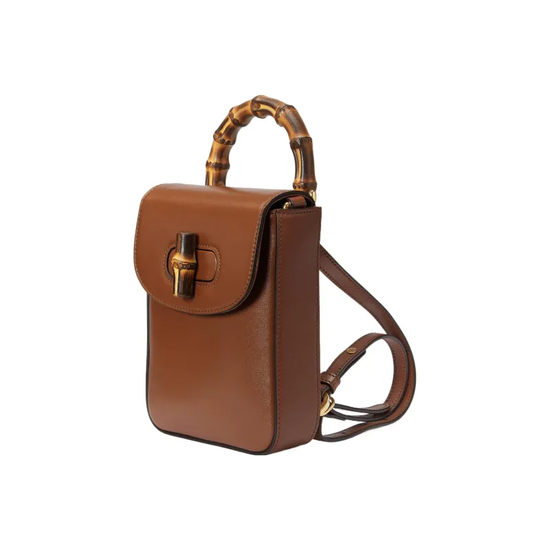 GUCCI Bamboo 1947 Leather Backpack Mini Women's Brown-3