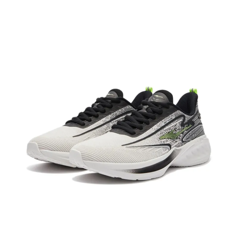 Erke Cushioned Slip Resistant Abrasion Resistant Low Top Casual Running Shoes Men's Black Gray-1