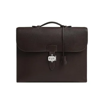 HERMES Sac A Depeches Togo Calfskin Silver Buckle Handbag Men's 46 Ebene Ebony