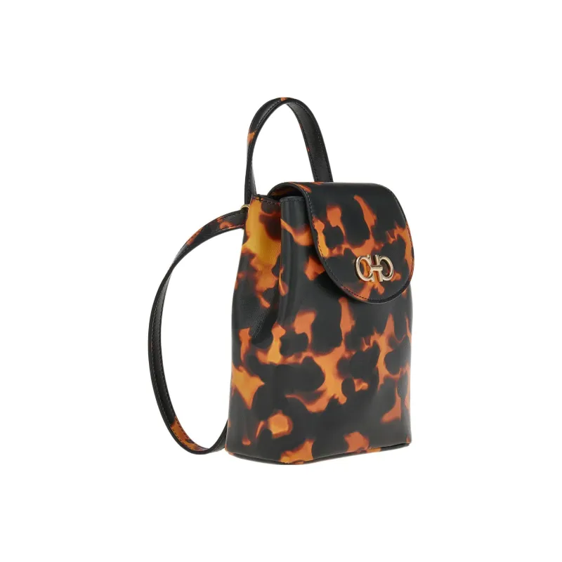 FERRAGAMO GANCINI Calfskin Shoulder Bag Crossbody Bag Handbag Mini Women's Orange/Black-2