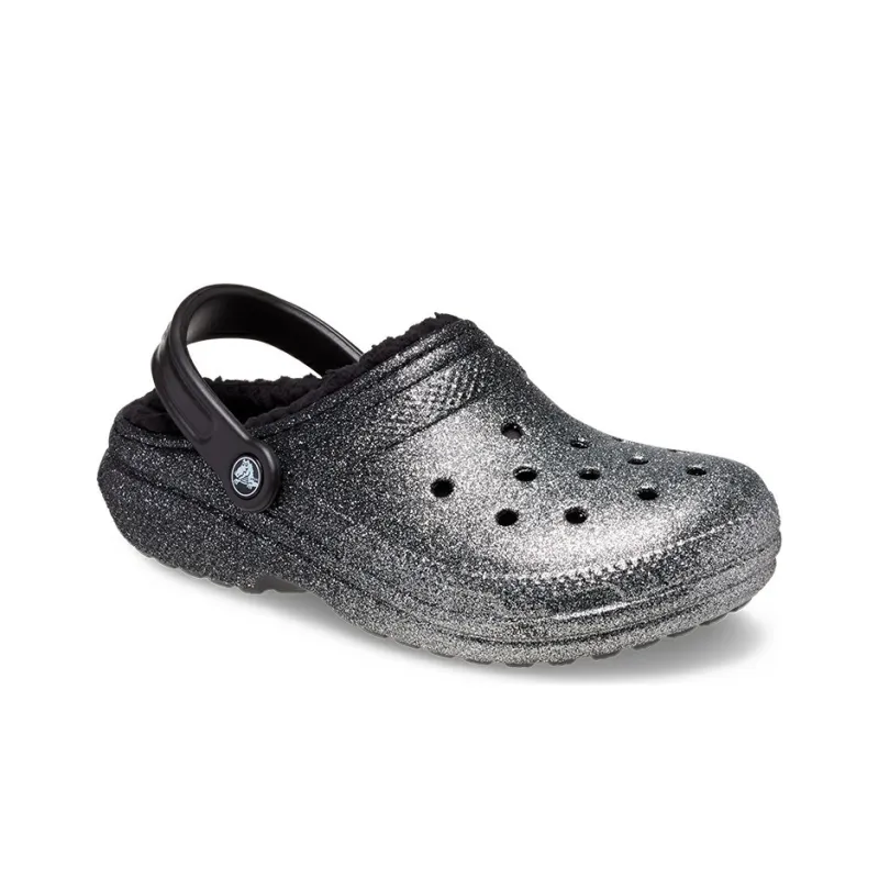 Crocs Classic Glitter Lined Clogs 'Black Silver'-2