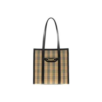 Burberry Tote Check Gold tone Beige