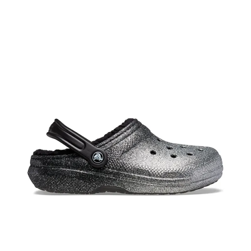 Crocs Classic Glitter Lined Clogs 'Black Silver'-1