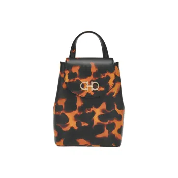 FERRAGAMO GANCINI Calfskin Shoulder Bag Crossbody Bag Handbag Mini Women's Orange/Black