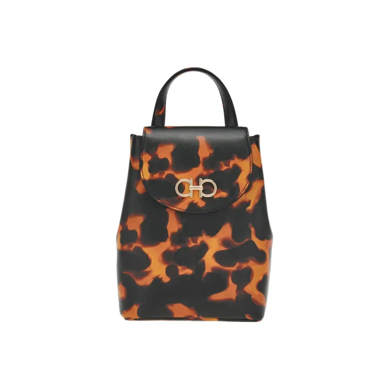 FERRAGAMO GANCINI Calfskin Shoulder Bag Crossbody Bag Handbag Mini Women's Orange/Black-0