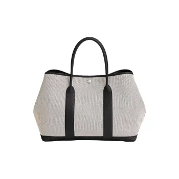 HERMES Garden Party Canvas With Leather Canvas Bag One Shoulder Handbag Unisex Light Beige/Black/Gallon Black