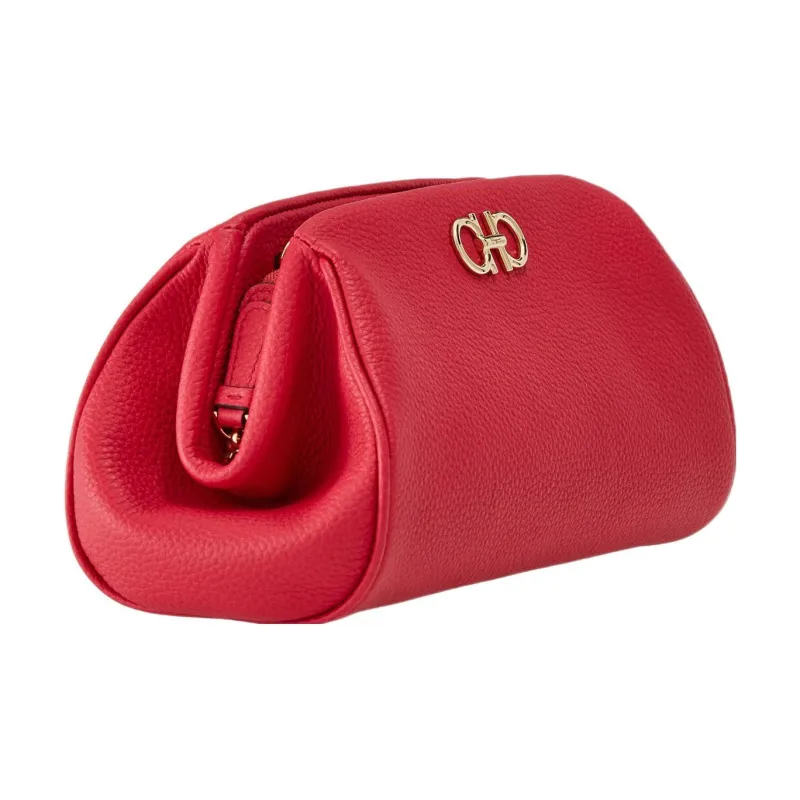 FERRAGAMO GANCINI Cow Leather Eveningwear One Shoulder Crossbody Clutch Mini Women's Red-2