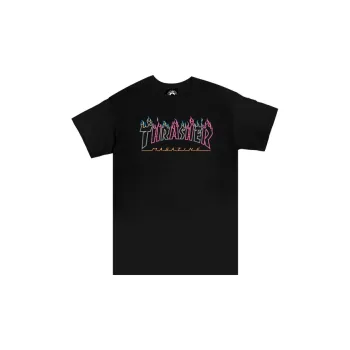 Thrasher Crew Neck Loose Fit Straight Short Sleeved T Shirt Unisex Black