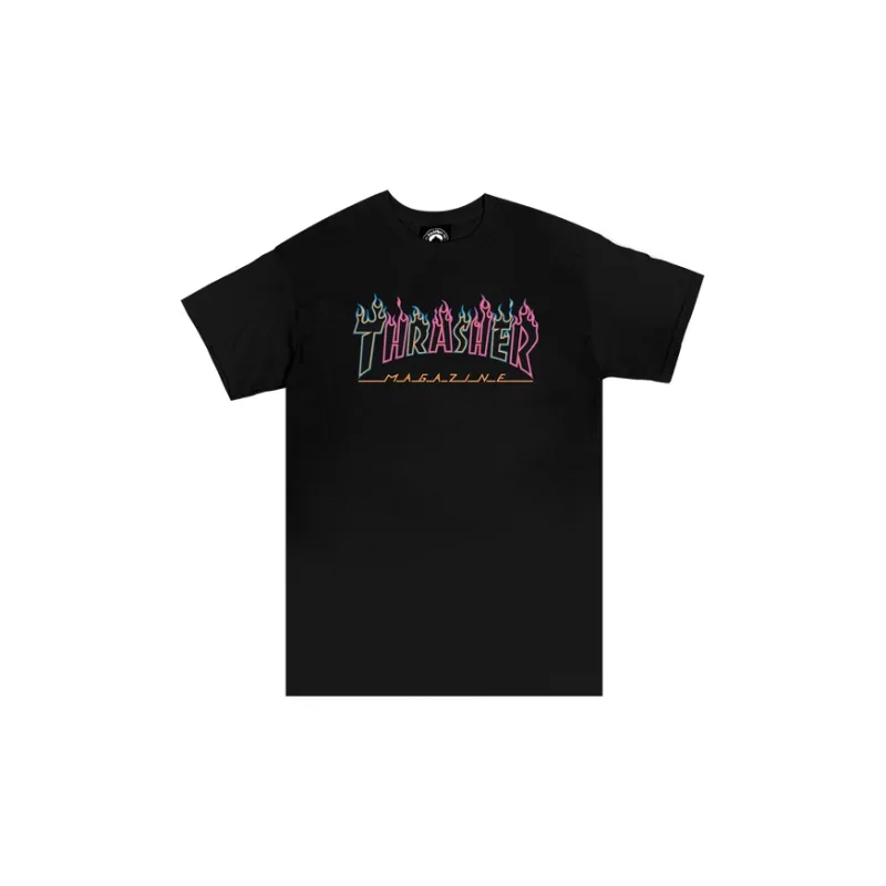 Thrasher Crew Neck Loose Fit Straight Short Sleeved T Shirt Unisex Black-0