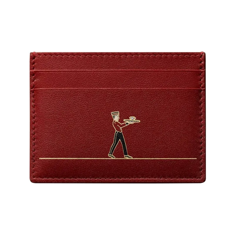 CARTIER Solid Color Calfskin Card Holder Women's Red-0