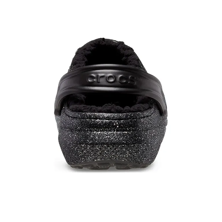 Crocs Classic Glitter Lined Clogs 'Black Silver'-4