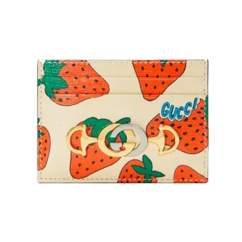 GUCCI Zumi Grained Leather Card Clip Card Holder Regular Women's Beige