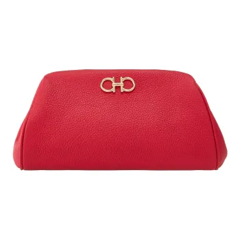 FERRAGAMO GANCINI Cow Leather Eveningwear One Shoulder Crossbody Clutch Mini Women's Red