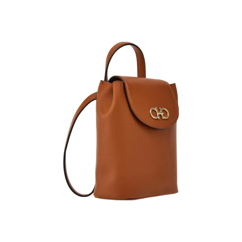 FERRAGAMO GANCINI Cow Leather Backpack Shoulder Bag Crossbody Bag Handbag Mini Women's Brown-2