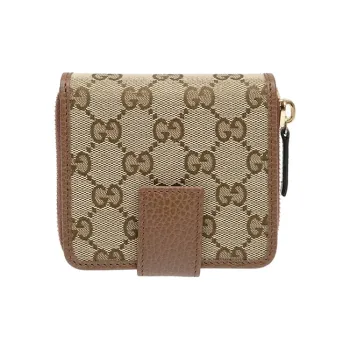GUCCI Canvas With Leather Money Clip Coin Purse Medium Size Women's Brown