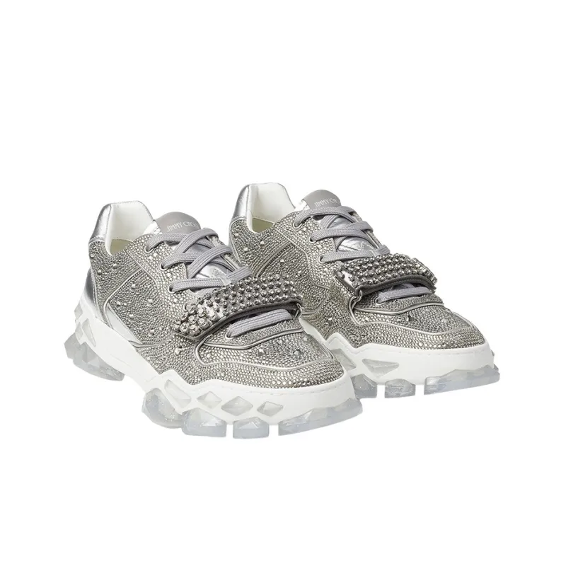 Jimmy Choo Diamond Low Top Fashion Sports Casual Shoes Women's Silver-2