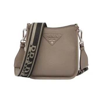 PRADA Triangle Leather Crossbody Bag Shoulder Bag Mini Women's Light Gray