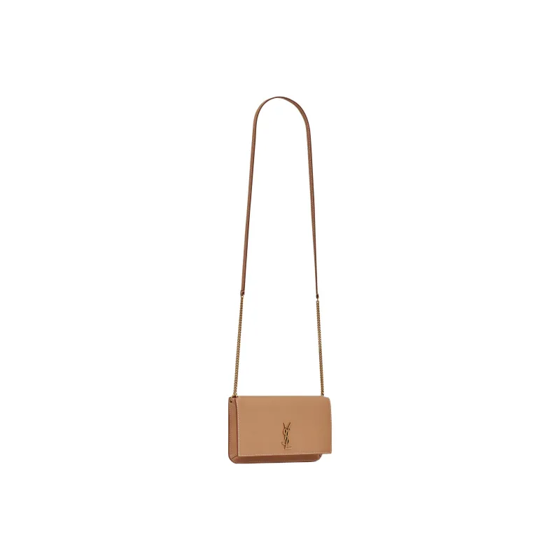 SAINT LAURENT CASSANDRE Calfskin Handheld One Shoulder Crossbody Cell Phone Pouch Women's Gold Brown-2