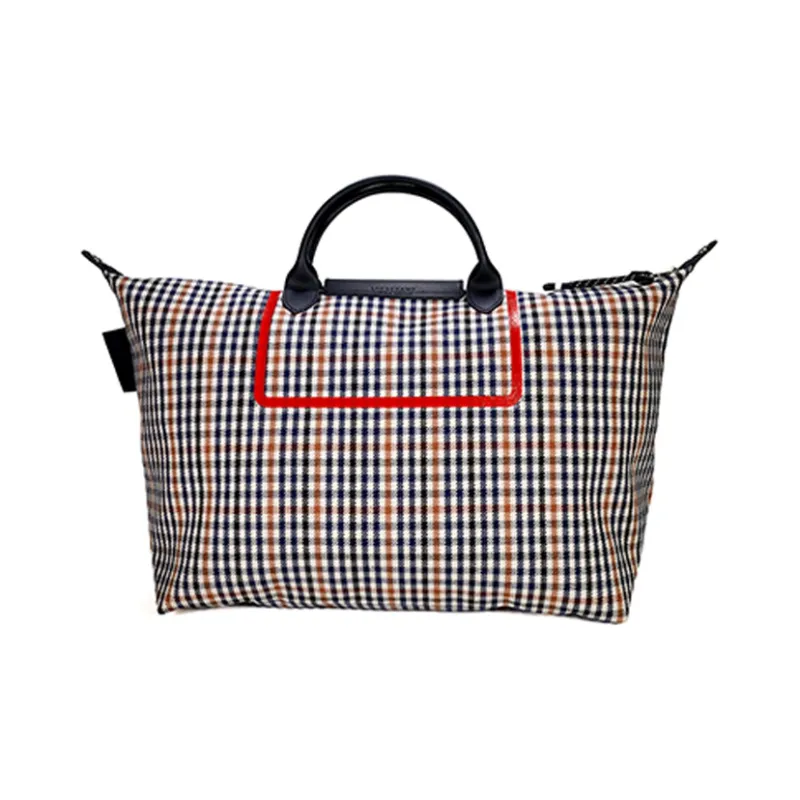 LONGCHAMP Le Pliage Nylon Travel Bag, One Shoulder Handbag Medium Size Women's Black/White/Red-3