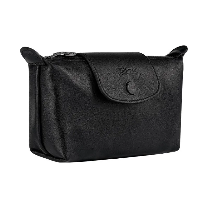 LONGCHAMP Le Pliage Cuir Sheepskin Dumpling Bag Clutches Women's Black-2