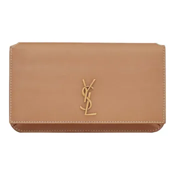 SAINT LAURENT CASSANDRE Calfskin Handheld One Shoulder Crossbody Cell Phone Pouch Women's Gold Brown
