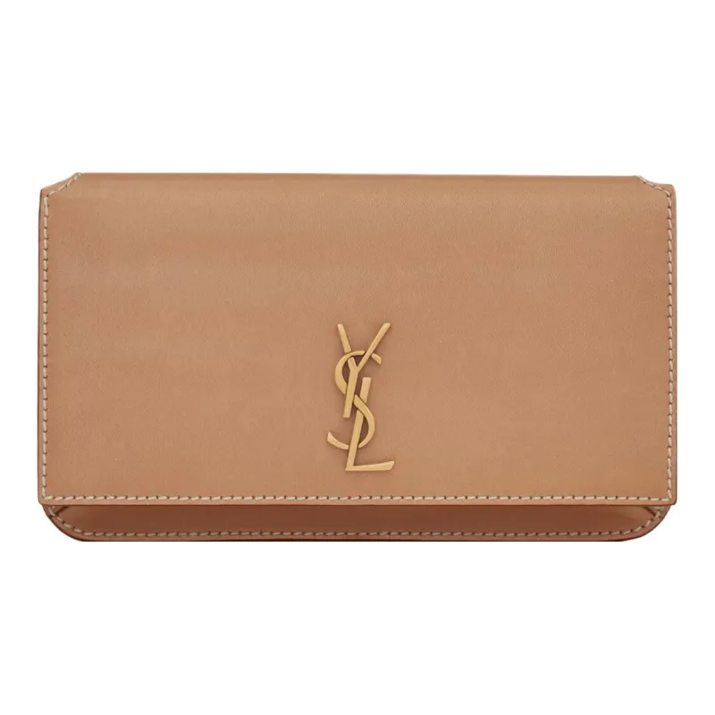 SAINT LAURENT CASSANDRE Calfskin Handheld One Shoulder Crossbody Cell Phone Pouch Women's Gold Brown-0