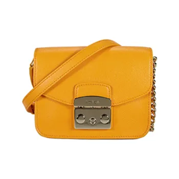 Furla Metropolis Collection Cow Leather Shoulder Bag Crossbody Bag Medium Size Women's Yellow
