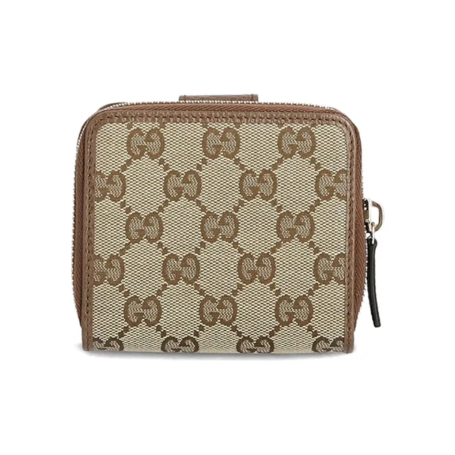 GUCCI Canvas With Leather Wallet Coin Purse Medium Size Women's Brown-2