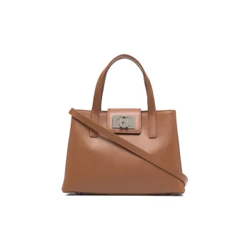 Furla Leather Twist Lock Bag Tote Bag Shopping Bag Handbag Shoulder Bag Women's Tan