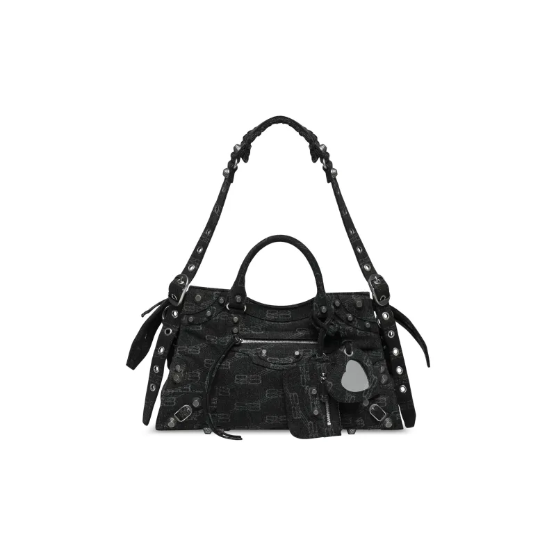 Balenciaga BB MONOGRAM Denim One Shoulder Handbags Regular Women's Black-0