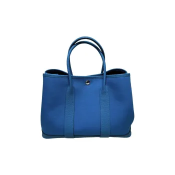 HERMES Garden Party Canvas With Leather Garden Bag Canvas Bag Handbag Unisex Blue Zanzibar Tanzanian Blue