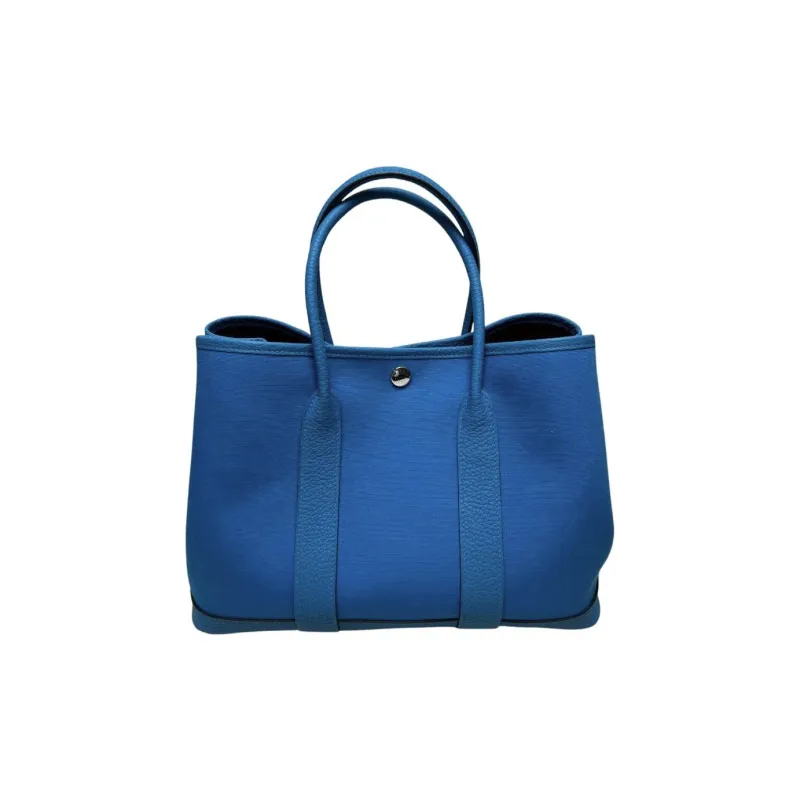 HERMES Garden Party Canvas With Leather Garden Bag Canvas Bag Handbag Unisex Blue Zanzibar Tanzanian Blue-0